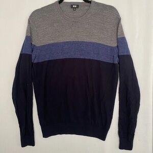 Mens Uniqlo Gray and Blue Color Block Sweater SZ L